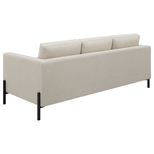 English Elm Dulcie Mid-Century Modern 2-Piece Sofa and Loveseat Set in Oatmeal Herringbone Fabric with Metal Legs, Tailored Comfort B062S01240
