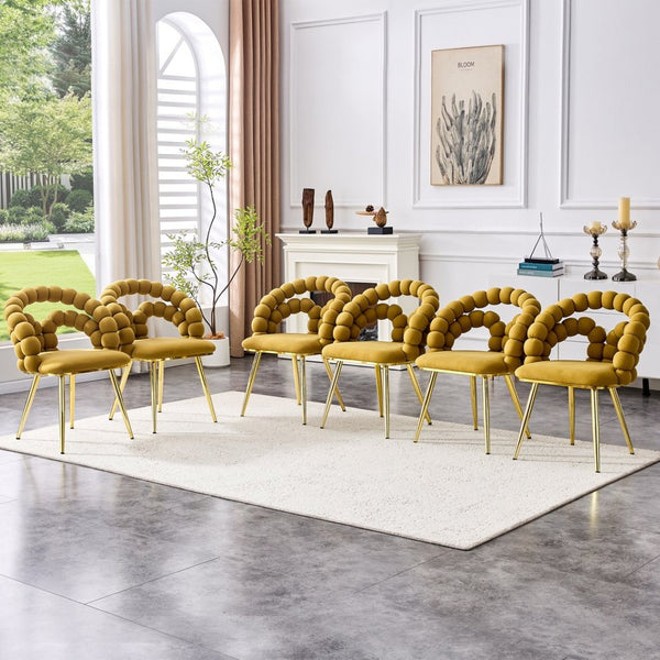English Elm Set of 4 Velvet Bubble Chain Dining Chairs with Glam Metal Legs for Modern Kitchens Gold,Yellow W1512P491593