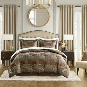 English Elm 4 Piece Comforter Set Cal King Patchwork Jacquard Chenille Warm Elegant Textured Bedding Ensemble Multicolor 21.25 L x 22.5 W x 12 H B035P148265