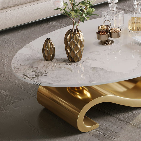 English Elm Gold Stainless Steel Pedestal Coffee Table with Sintered Stone Top for Modern Living W3985S00017