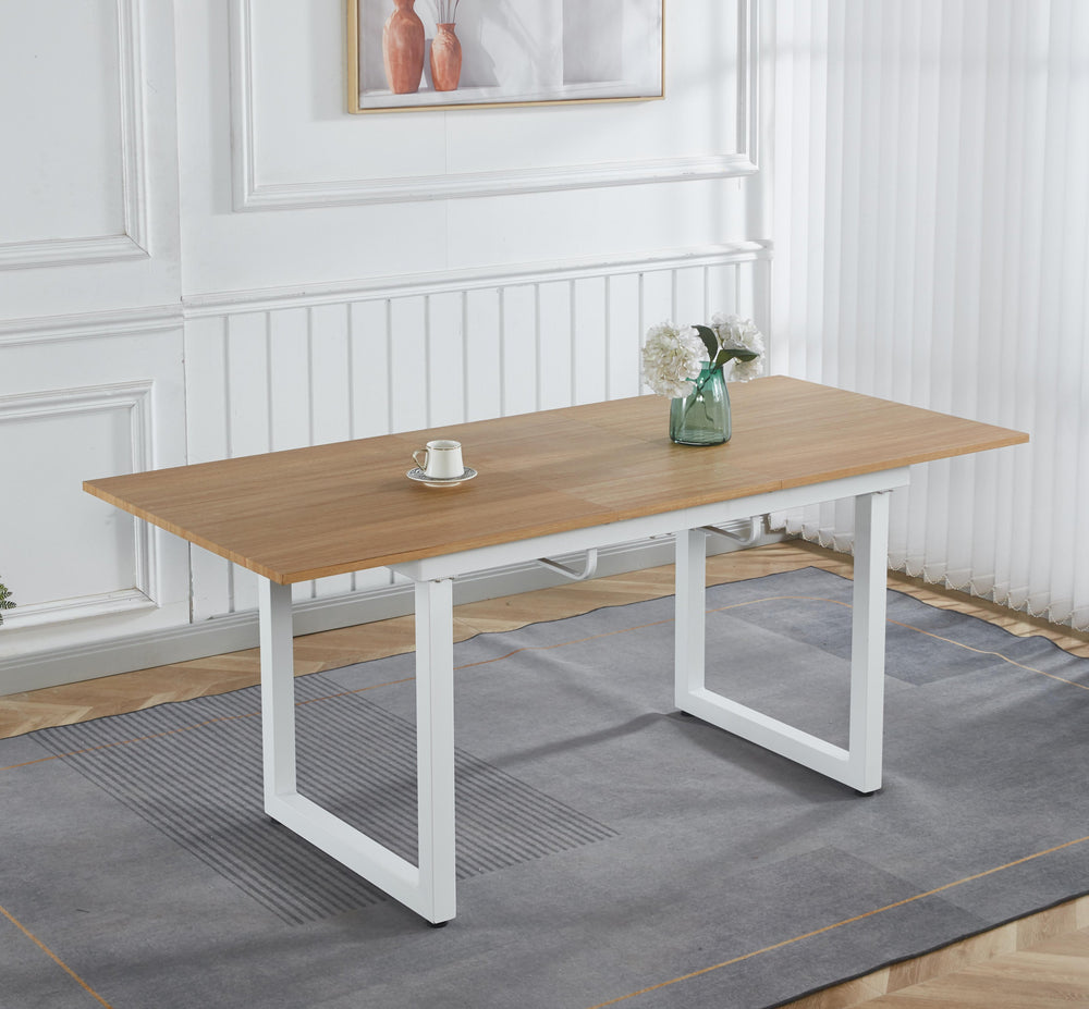 English Elm oak Extendable Dining Table with Metal Legs — Modern Space-Saving Oak & White MDF Top, Adjustable 55–71" Length, Sleek Living Room Desk W234P282510