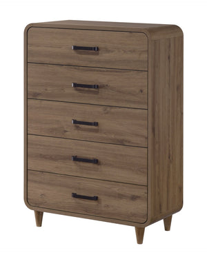 English Elm 1pc Contemporary Brown Wooden Tall Chest Five Drawer Bedroom Storage Compact Design B2741P482266
