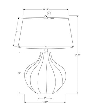 English Elm Lighting, Curved Ceramic Table Lamp with Ivory Linen Shade and Gold Finial, 24" Height, Transitional Blue 17 L x 17 W x 15 H B2710P220078
