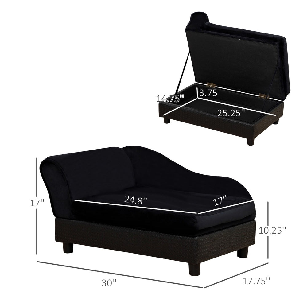 English Elm Pet Sofa with Lift Top Storage Tufted Flannel Cushion Eucalyptus Wood Frame T3971P406645