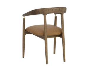 Sunpan VALMONT Dining Armchair - Mid-Century Modern Comfort in Milliken Cognac with Oak Frame & Brass Accents 112287