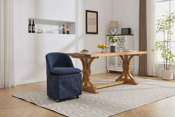 English Elm 058-Set Chenille Fabric Dining Chairs with 360° Swivel Wheels, Ergonomic Upholstered Seating, 250 lb Capacity Blue W527P242553