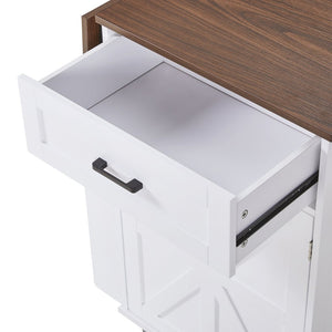 English Elm K&k Farmhouse Rolling Kitchen Cart with Drop Leaf Drawer Open Rack Lockable Wheels White N707P404539W