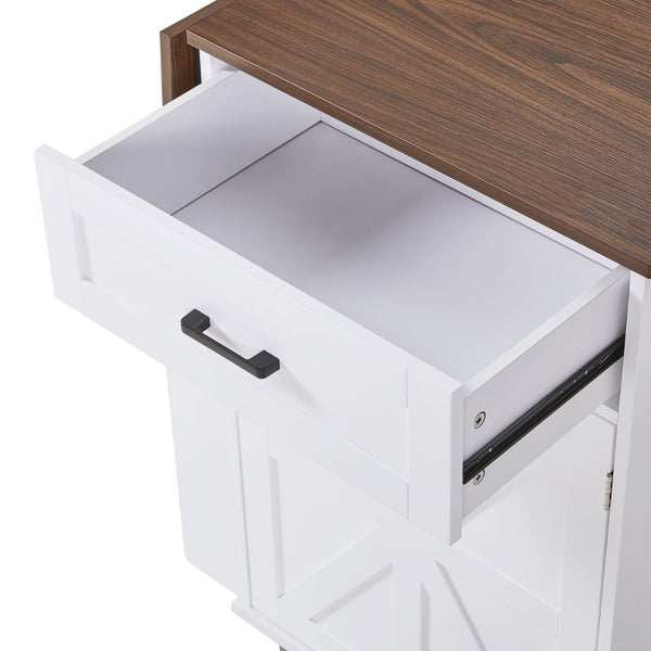 English Elm K&k Farmhouse Rolling Kitchen Cart with Drop Leaf Drawer Open Rack Lockable Wheels White N707P404539W