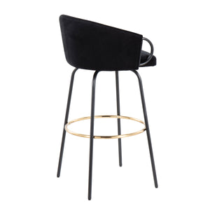 English Elm Claire Velvet Swivel Barstool with Gold Footrest and Black Metal Frame — Contemporary Glam Seating Set Black B202S00506