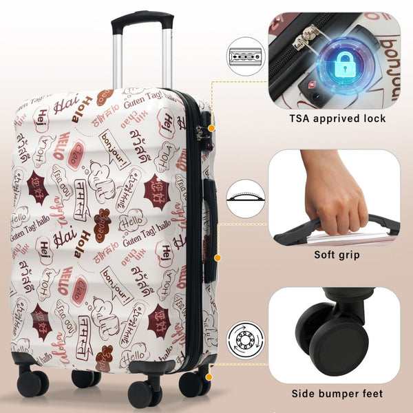 English Elm Luggage Set 3 Piece Hardshell Pc+abs Spinner Suitcases with Tsa Lock Expandable White N730P264591N