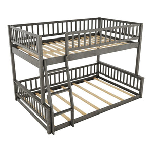 English Elm Full Xl Over Queen Bunk Bed Pine Frame with Guardrails Ladder and Slat Support Gray GX000450AAE