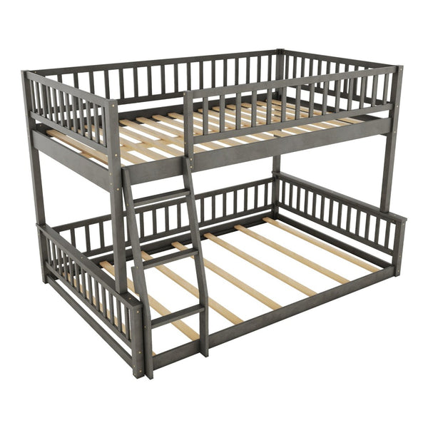 English Elm Full Xl Over Queen Bunk Bed Pine Frame with Guardrails Ladder and Slat Support Gray GX000450AAE