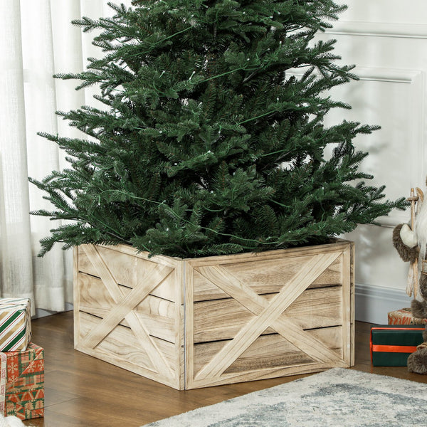 English Elm Homcom Wooden Christmas Tree Collar Box - Elegant 24" Rustic Base Cover For Holiday Décor & Protection W2225P229441