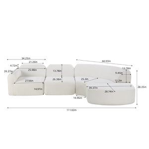 English Elm 111" Curved Sectional Sofa Set Plush Lamb Wool Upholstery Deep Seat Ottoman Lounge N767P371305B