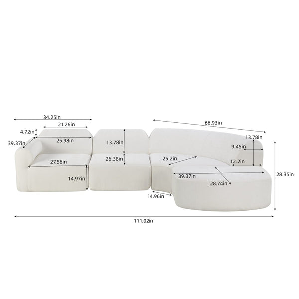 English Elm 111" Curved Sectional Sofa Set Plush Lamb Wool Upholstery Deep Seat Ottoman Lounge N767P371305B