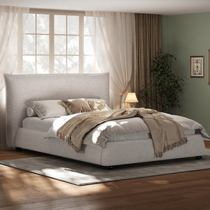 English Elm Twin Linen Upholstered Platform Bed Pillow Back Headboard Flanged Stitched Frame N757T342191W