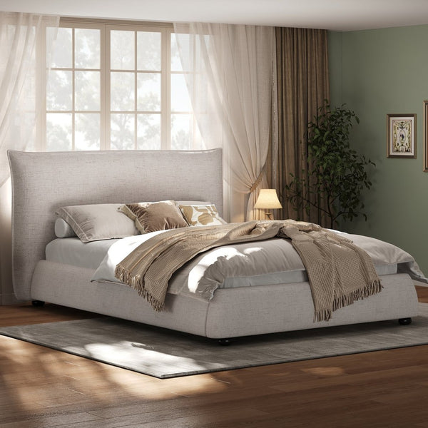 English Elm Twin Linen Upholstered Platform Bed Pillow Back Headboard Flanged Stitched Frame N757T342191W