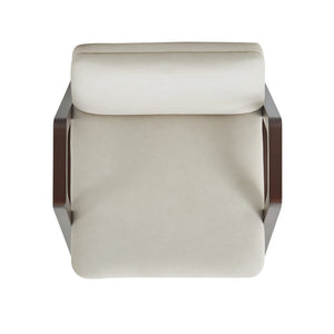 English Elm Stella Sculptural Wood Velvet Armchair Cream — Solid Beech Frame, Dark Walnut, Luxurious Plush Seat B365P397782