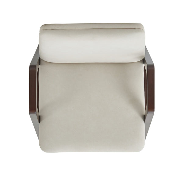 English Elm Stella Sculptural Wood Velvet Armchair Cream — Solid Beech Frame, Dark Walnut, Luxurious Plush Seat B365P397782