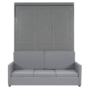 English Elm Queen Murphy Bed with Linen Cushion Sofa Folds Flat for Studio or Guest Room Gray LP000891AAE-1