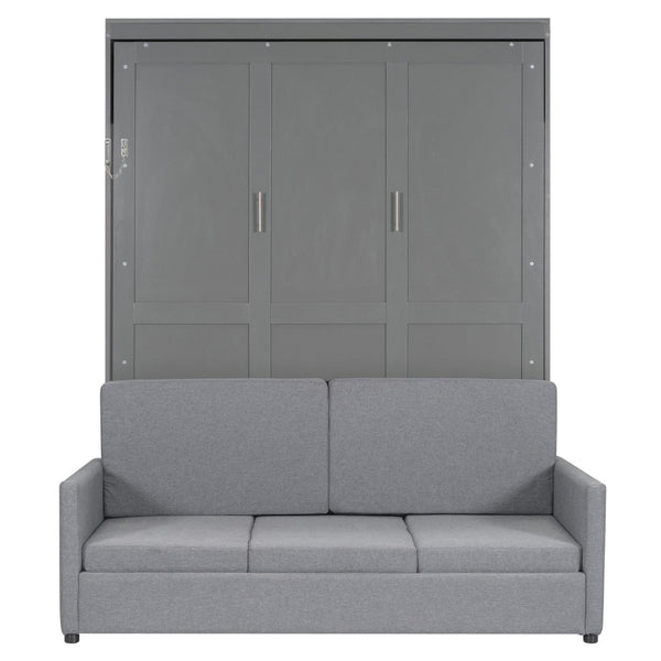 English Elm Queen Murphy Bed with Linen Cushion Sofa Folds Flat for Studio or Guest Room Gray LP000891AAE-1