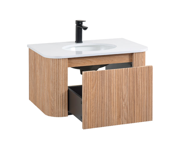 English Elm Arcora 30 Inch Wall Mounted Bathroom Vanity With Curved Sink, Wave Texture, Soft-Close Drawers & More W3235P336177
