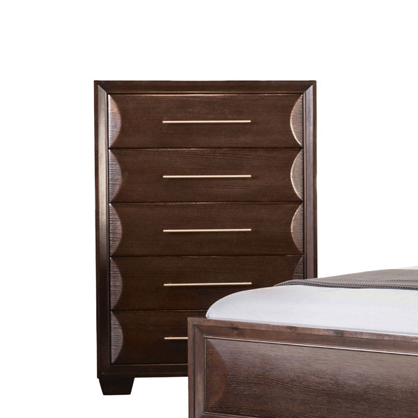 English Elm Transitional Five Drawer Chest Solid Wood Espresso Finish Dovetail Bedroom Storage B2741P372205