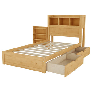 English Elm Twin Wood Storage Bed with Led Headboard Drawers and Pull Out Cabinet for Kids Natural W2593S00049