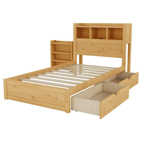 English Elm Twin Wood Storage Bed with Led Headboard Drawers and Pull Out Cabinet for Kids Natural W2593S00049