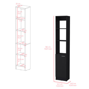 English Elm Brenda Tall Linen Cabinet for Bathroom — Slim 70.87" Storage Tower with 1 Door, Hidden & Open Shelves, Modern Design Black 46.07 L x 18.9 W x 5.12 H B128P189937
