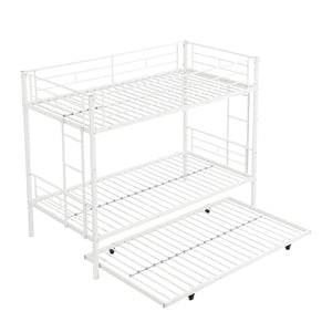 English Elm Metal Bunk Bed with Trundle Steel Frame Kids Sleepover Triple Sleeper White W311P145359