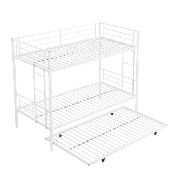 English Elm Metal Bunk Bed with Trundle Steel Frame Kids Sleepover Triple Sleeper White W311P145359