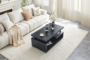 English Elm A Modern Two-tier Mdf Coffee Table with Open Shelf for Living Room Storage Black Woodgrain W3875P396801