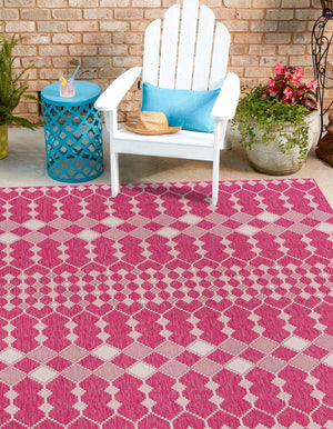 Unique Loom Outdoor Trellis Traliccio Machine Made Trellis Rug Magenta, Ivory/Pink 10' 0" x 10' 0"