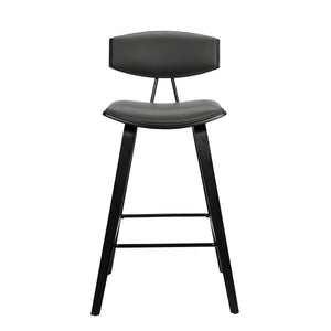 English Elm Vionne 28.5" Bar Height Gray Faux Leather Stool with Black Wood Legs, Mid-Century Stable Comfort B2736P268564