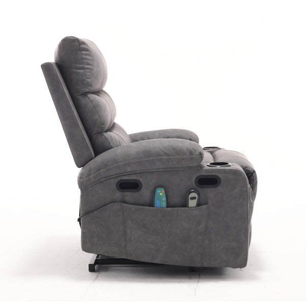 English Elm 21"seat Large Electric Power Lift Recliner Chair with 8-Point Vibration Massage, Lumbar Heat, Remote Control Gray 29.52 L x 26.77 W x 20.47 H W2297P264019