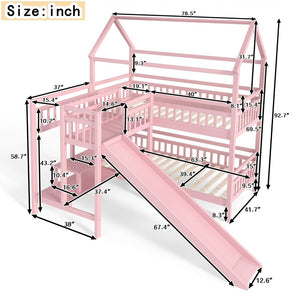 English Elm Full Bunk Bed with Trundle Bookshelf Storage Pine Frame Car Design for Kids W1580S00302