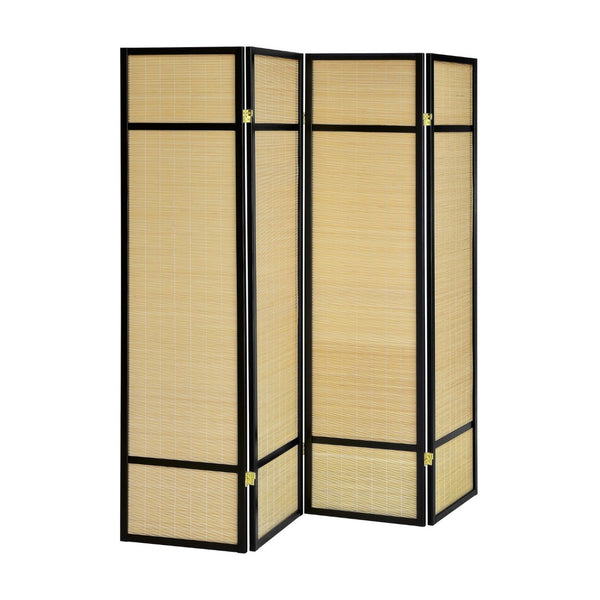 English Elm 4-panel Woven Bamboo Folding Screen with Pine Frame for Home Office or Living Room B016P473623