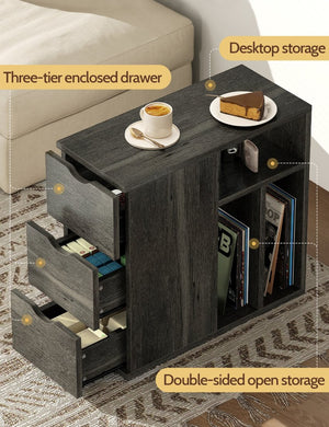 English Elm Vividwood Slim 3 Drawer End Table with Open Shelving for Bedroom or Living Room T5618P505962
