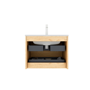 English Elm BRON 24" Bathroom Vanity with Ceramic Sink, Corolla Oak Veneer, Wall-Mounted Floating Cabinet, Soft-Close Drawers W2615P264552