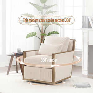 English Elm Corduroy Swivel Barrel Chair with Plush Foam Cushion, 360° Metal Base, Durable Hardwood Frame, Cozy Sitting Experience Beige W395P209380