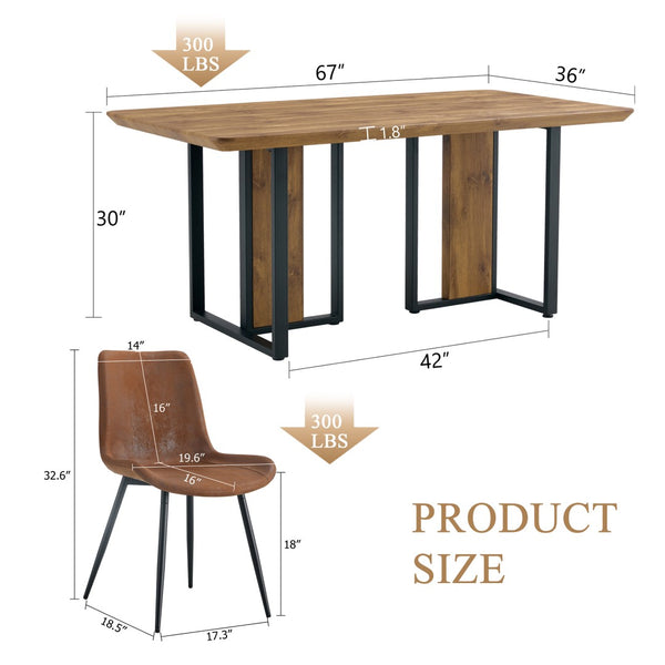 English Elm Table and Chair Set Wood Grain Mdf Top Six Seat Dining with Brown Suede Upholstered Chairs W1151S01954