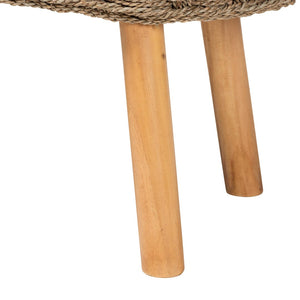 English Elm Modern Woven Seagrass Acacia Wood Bench Organic Boho Accent for Entryway or Bedroom B2750P467726