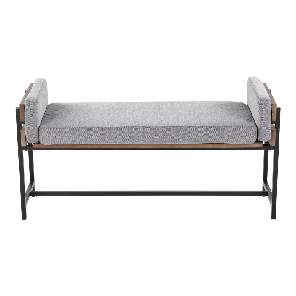English Elm Kari Farmhouse Bench 18" with Black Metal Frame, Brown Wood Accent & Light Grey Fabric Seat, Seats Two B202S01132