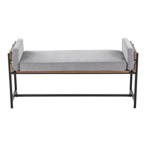 English Elm Kari Farmhouse Bench 18" with Black Metal Frame, Brown Wood Accent & Light Grey Fabric Seat, Seats Two B202S01132