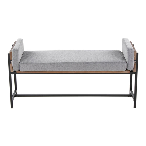 English Elm Kari Farmhouse Bench 18" with Black Metal Frame, Brown Wood Accent & Light Grey Fabric Seat, Seats Two B202S01132