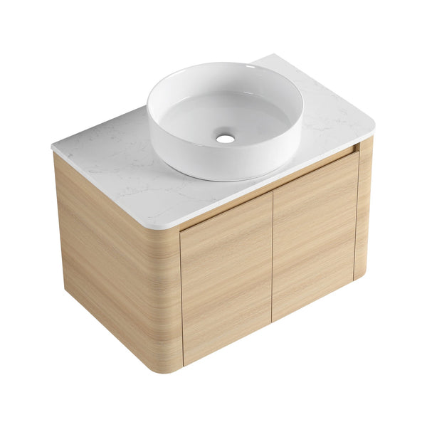 English Elm 30'' Wall-Mounted Bathroom Vanity With Ceramic Art Sink, Soft-Close Doors & Modern Plywood Design W999S00462