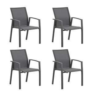 English Elm Set of 4 Stackable Outdoor Aluminum Dining Chairs with Mesh Seats for Patio Decks Gray B082P455121