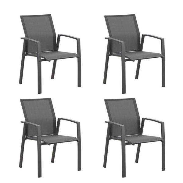 English Elm Set of 4 Stackable Outdoor Aluminum Dining Chairs with Mesh Seats for Patio Decks Gray B082P455121