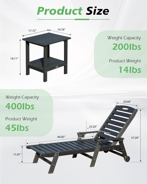 English Elm Pool Chaise Lounge Set Two Chairs Hdpe Outdoor Reclining Patio Sunbathing Furniture Black W1859S00215